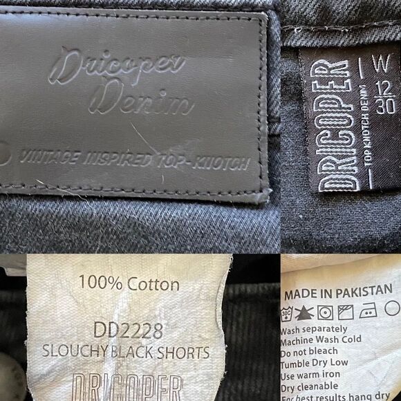 DRICOPER DENIM Vintage Inspired Slouchy Denim Jean Short Black 12 - Picture 3 of 3